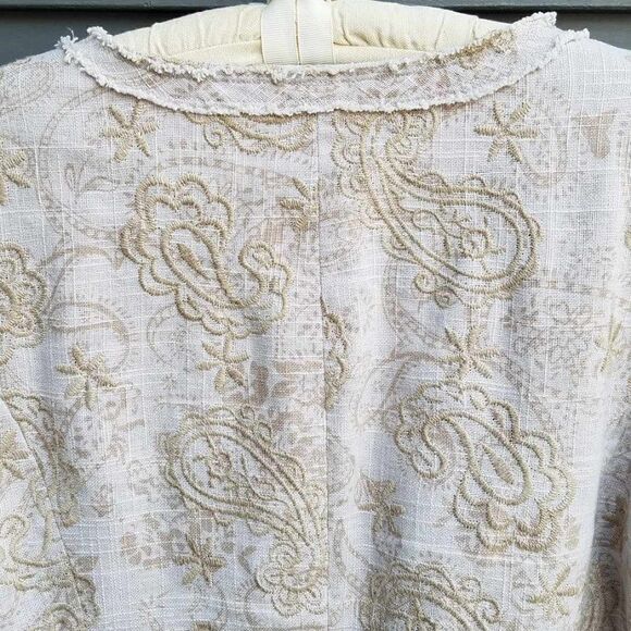 Coldwater Creek Oatmeal Linen cotton Embroidered Paisley Jacket size 12 - Picture 8 of 14